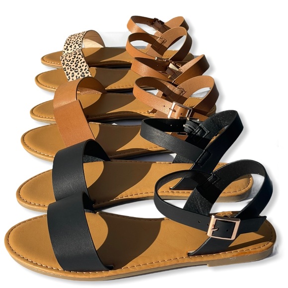 Black Strappy Flat Sandals - Picture 6 of 8